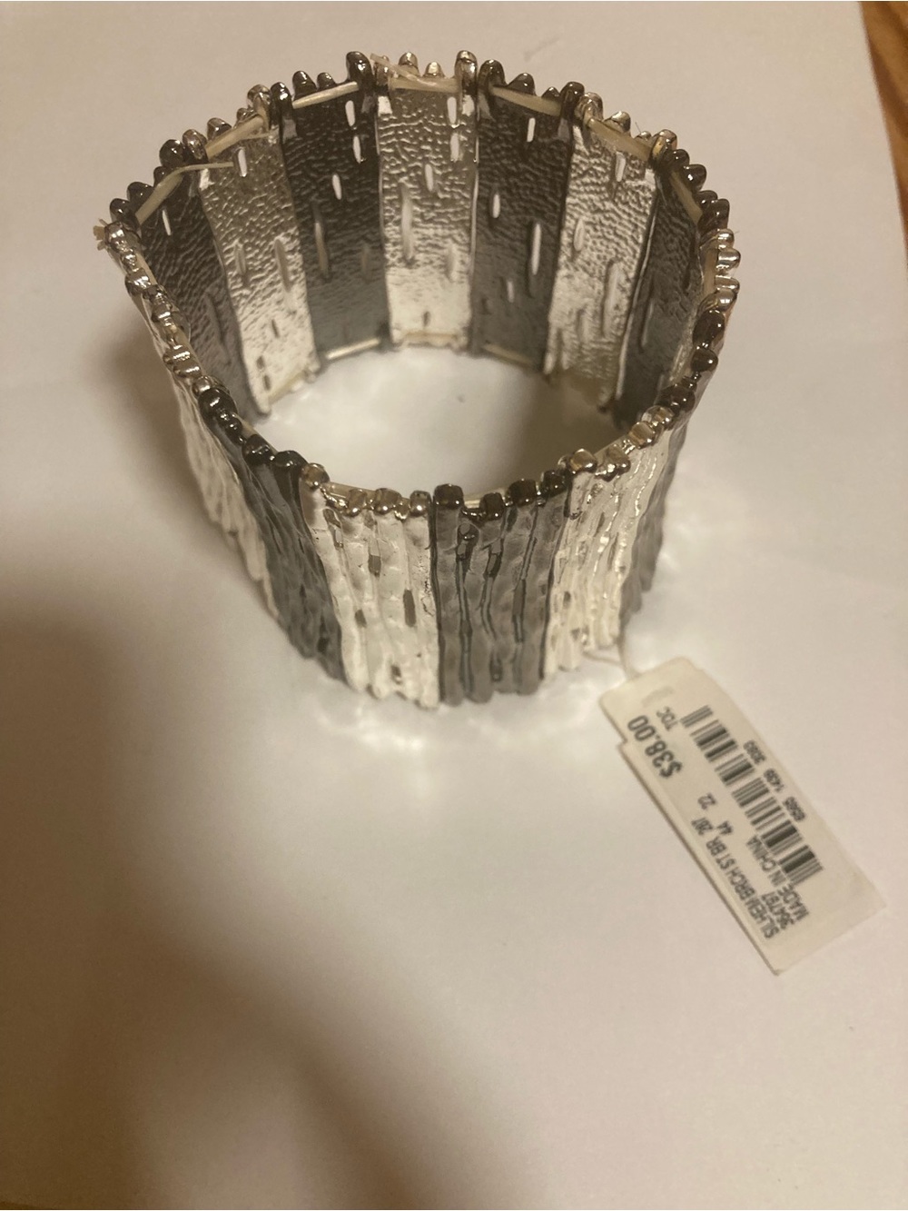 Textured Two-Tone Silver & Gunmetal Stretch Cuff Bracelet